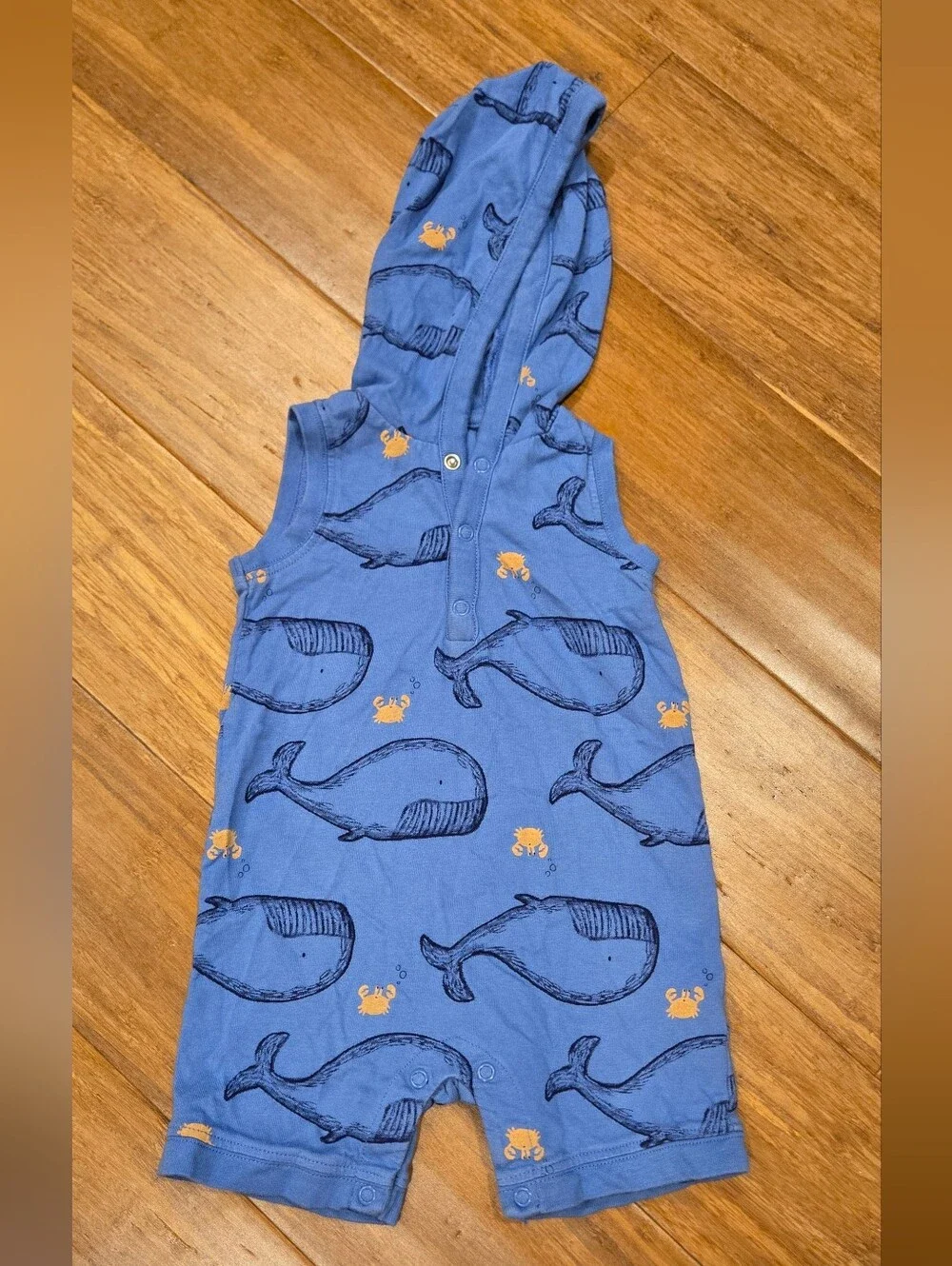 Carter's Baby Toddler Blue Whale Hooded Sleeveless Shorts Romper